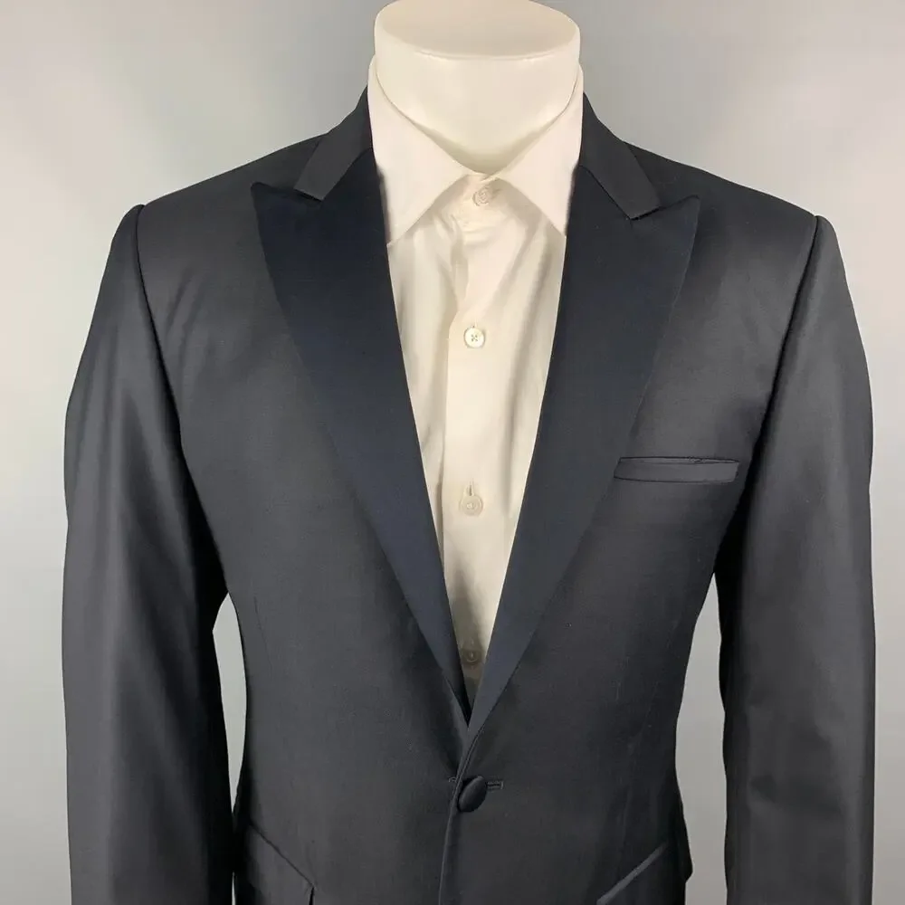 CALVIN KLEIN COLLECTION Size 40 Navy Wool Tuxedo Sport Coat